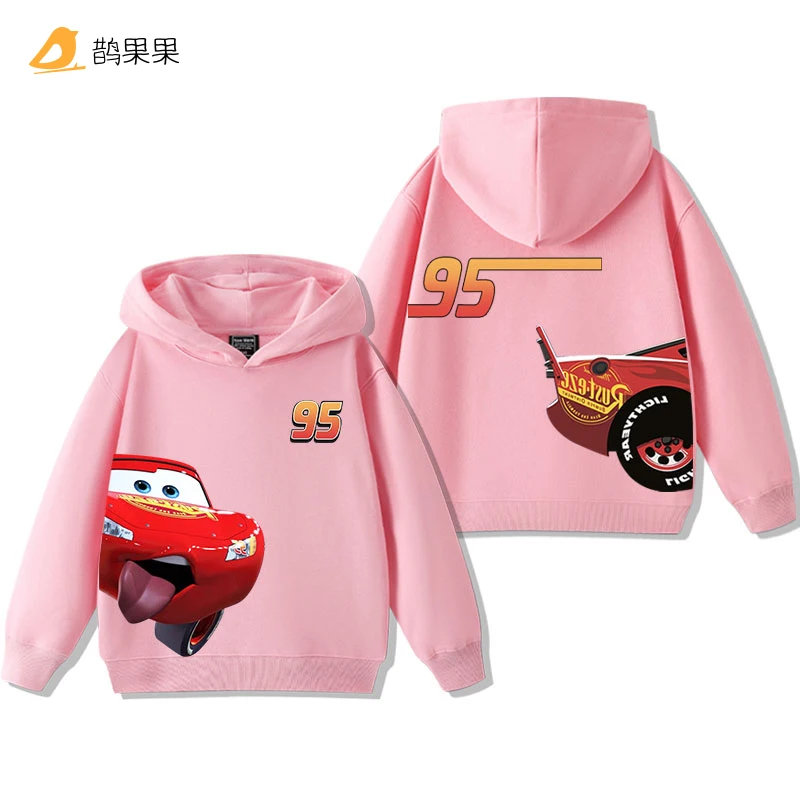 Color: Dark Grey, Kid Size: 140 - Cars Lightning McQueen Fun Printed Kids Boys Girls Hooded Sweatshirt Fall and Winter Casual Fashion Warm Student Hoodie
