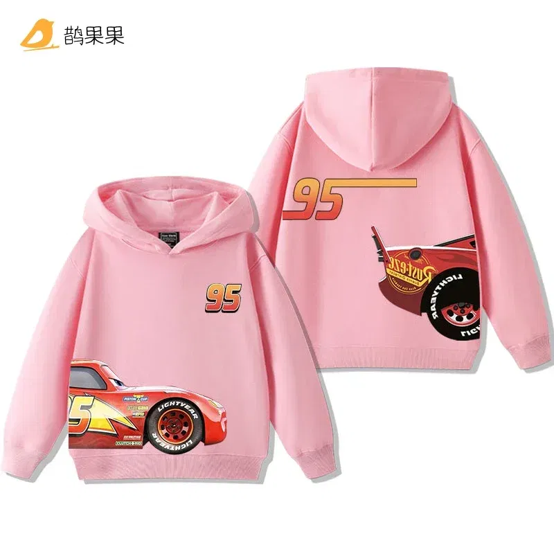 Color: Dark Grey, Kid Size: 140 - Cars Lightning McQueen Fun Printed Kids Boys Girls Hooded Sweatshirt Fall and Winter Casual Fashion Warm Student Hoodie