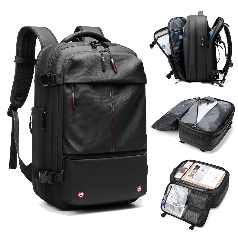 Color: light yellow - Travel Men 17 inch Laptop Backpack vacuum compression Backpack Business Large Capacity school Backpack expand outdoor backpack
