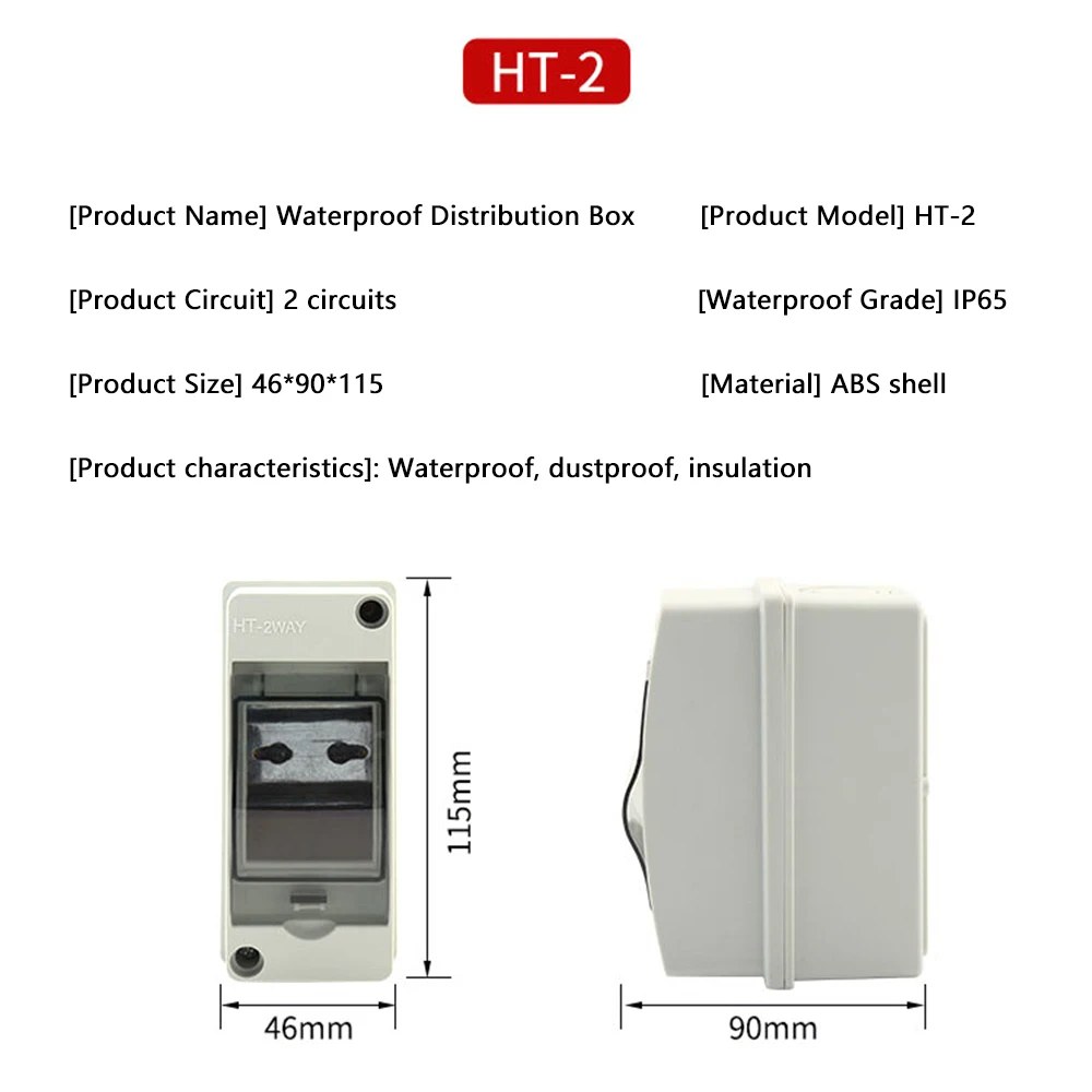 Color: Black&White - Outdoor Waterproof Electrical Distribution Box Circuit Breaker MCB Power Plastic Junction Wire Box IP65 Power Supply
