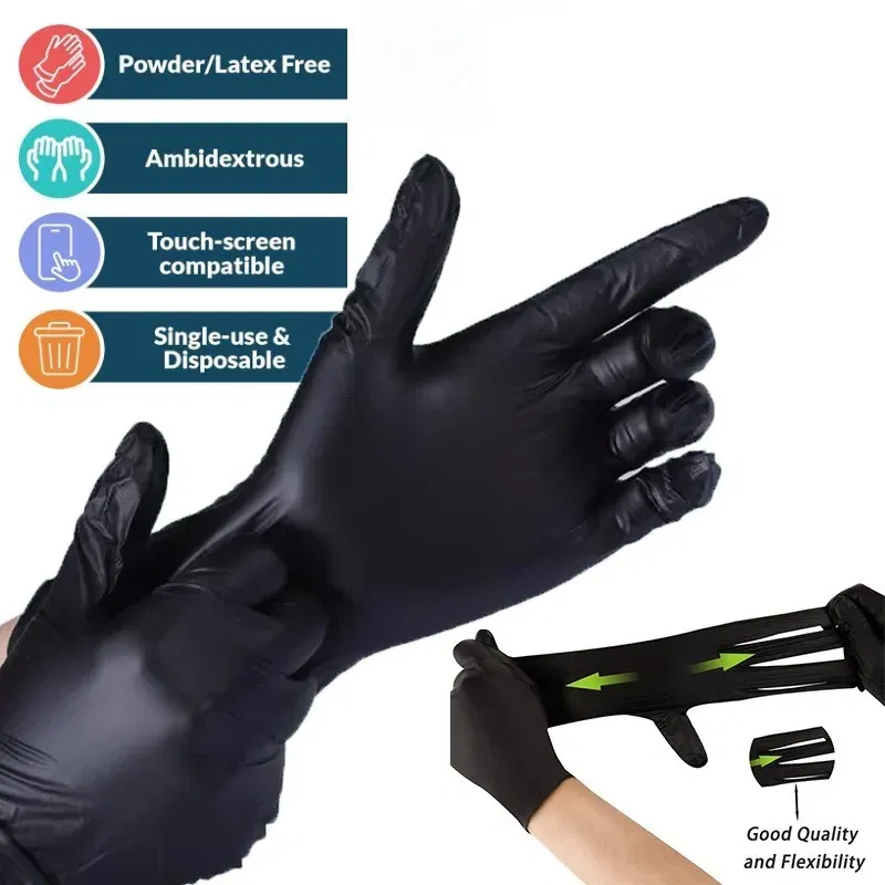 Color: black, Size: L - 20/50/100PCS Disposable Black Nitrile Gloves for Household Use Latex Free Powder Free Cleaning Gloves Tattoo  Hairdressing Tools