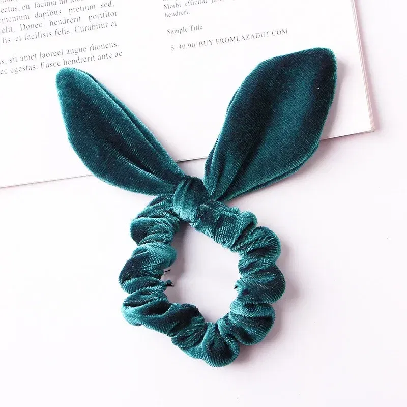 Color: Blue - New Velvet Scrunchies Girls/Women velvet Bunny Ear Knot Bow Hair Bands Rabbit Ear Hair tie Ponytail Hair Accessories