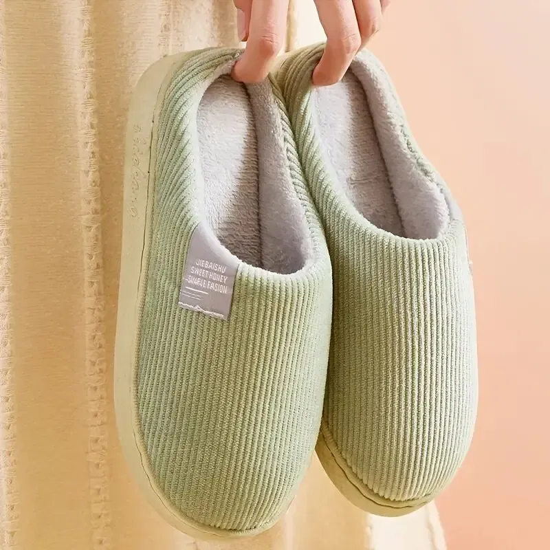 Shoe Size: 36, Color: green - Women's Men's Thick Soft Bottom Home Slippers Household Plush Slippers Anti-slip Thermal Slippers Indoor Winter