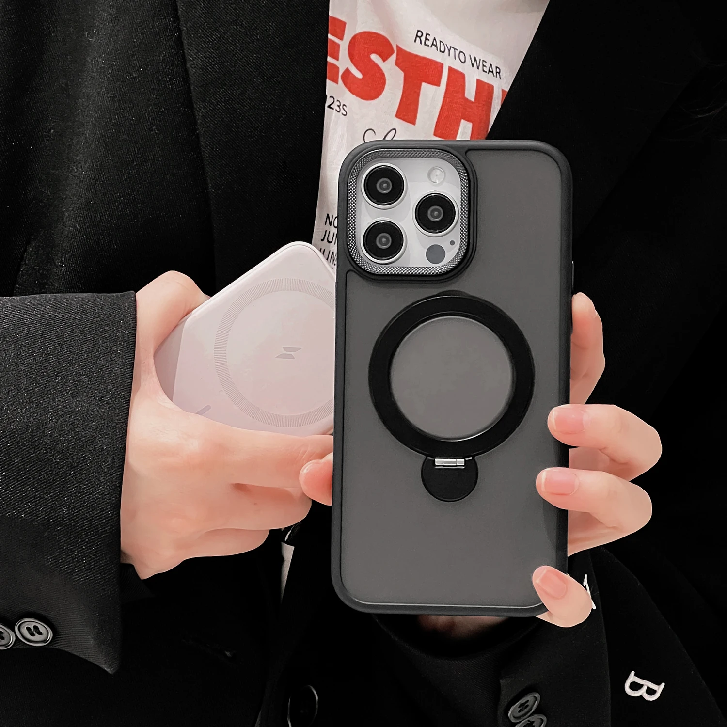 Color: Brown, Material: Cotton Fabric - For iPhone 15 Pro Max 360?° Rotation Magnetic Holder Stand Matte Phone Case For iPhone 11 12 13 14 15 Plus Heat Dissipation Cover