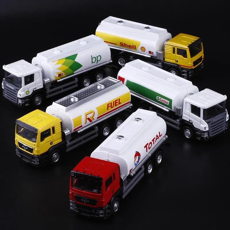 Color: Yellow - MAN Scania Shell Total bp Castrol Oil Tank Truck Simulation Diecasts & Toy Vehicles RMZ city 1:64 Alloy Car Model Gifts For Boys