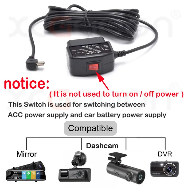 Color Name: Yellow - XCGaoon 24Hours Car OBD Hardwire Kit With Mini Mico USB Port 5V 3A Charging Cable For XiaoMi 70Mai YI 360 Dash Cam DVR