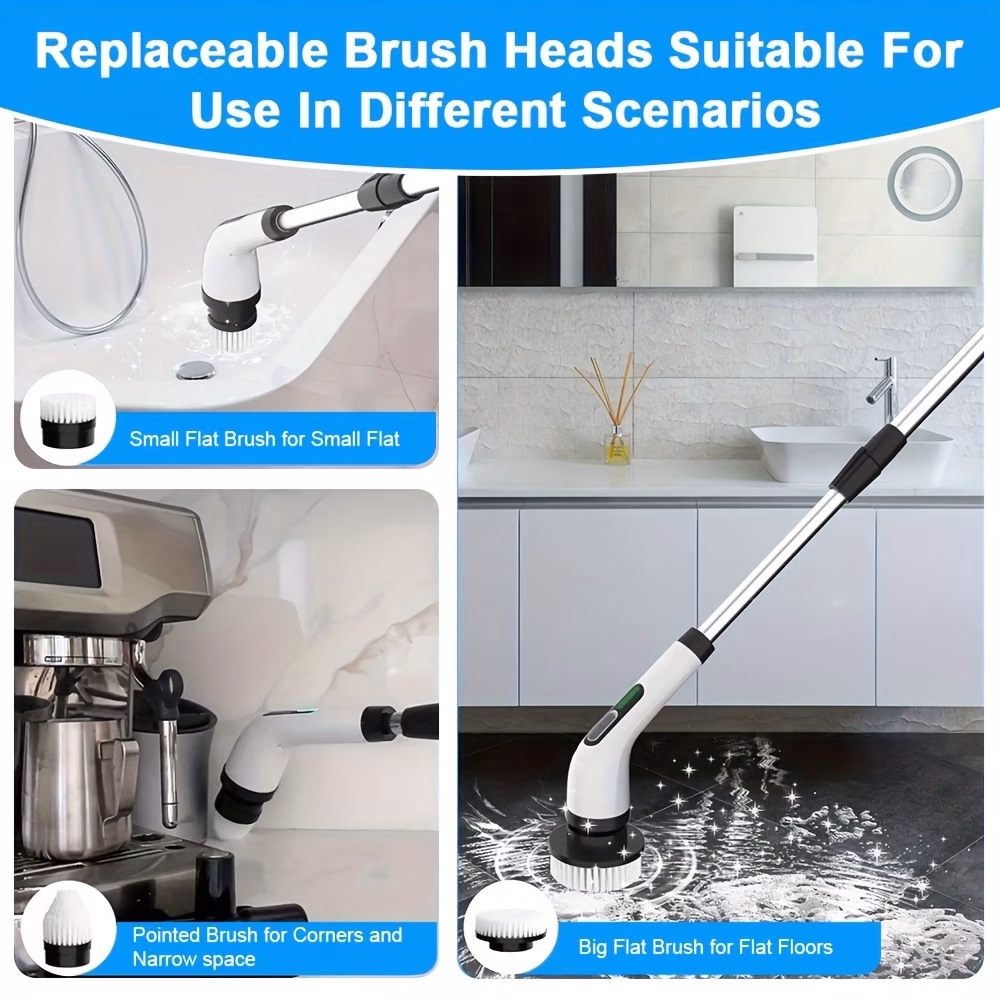 2026 New Electric Rotary Cleaner – Household Wireless Cleaning Brush, Four-Speed Cleaning, 9 Replaceable Brush Heads, Adjustable Extended Handles, 360 Degrees for Bathrooms, Bathtubs, Tiles, Floors, and More