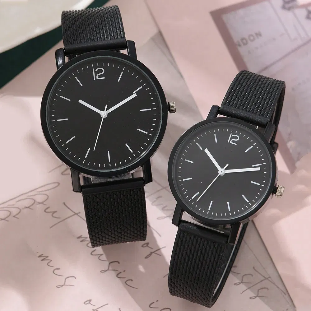 Color: Coffee - 2PCS Set Couple Fashion Casual Leather Watches Ladies Simple Dial Quartz Wristwatches Dress Clock Montre Femme