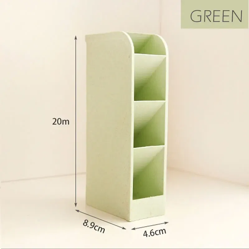 Color: Dark Grey - Multi-function 4 Grid Desktop Pen Holder Office School supplies Storage Case eco-friendly wheat straw Desk Pencil Organizer