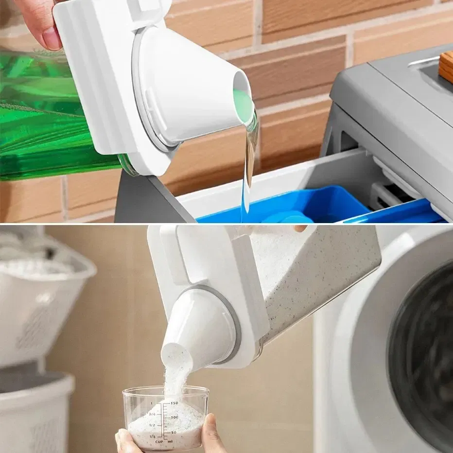 Color: Clear - Portable Washing Powder Dispenser with Measuring Cup - Airtight Laundry Liquid Storage Jar for Convenient and Efficient Laundry
