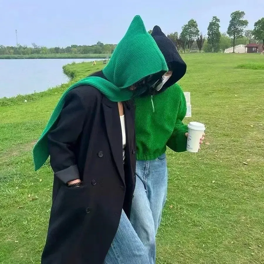 Color: Blue, Size: One Size - Big Knitted Hat Beanies Cap for Men&Women Winter Warm Unisex Hooded Hat Neck Collar Scarf Cap Ski Cold Hat Balaclava Caps Bonnet