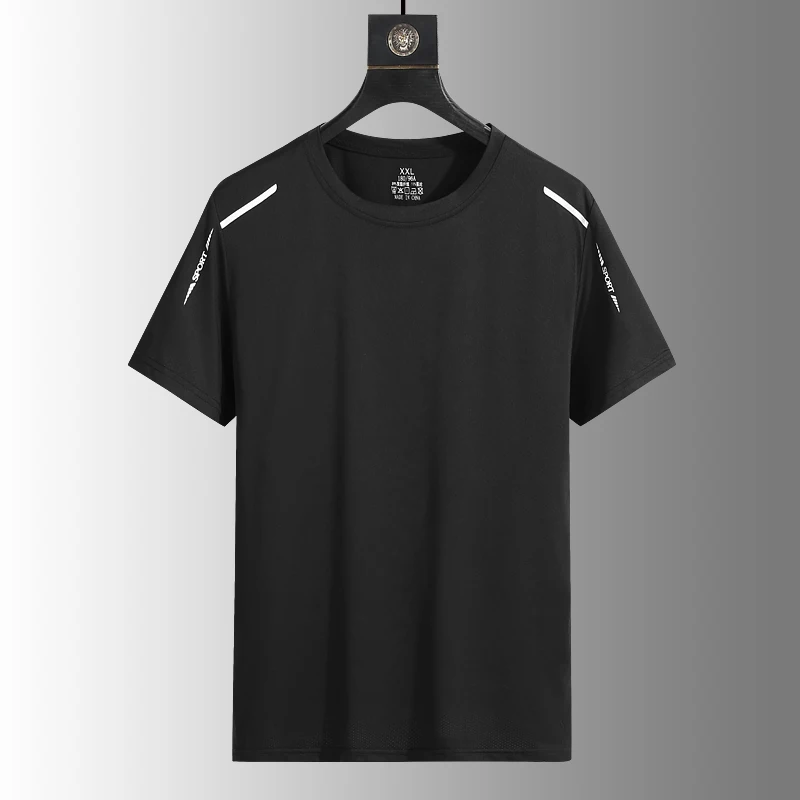 Color: Red, Size: M - Men's Silk Ice Round Collar T-shirt, Simple Running Fitness Suit, Breathable Thin T-shirt, Quick Dry T-shirt, Summer