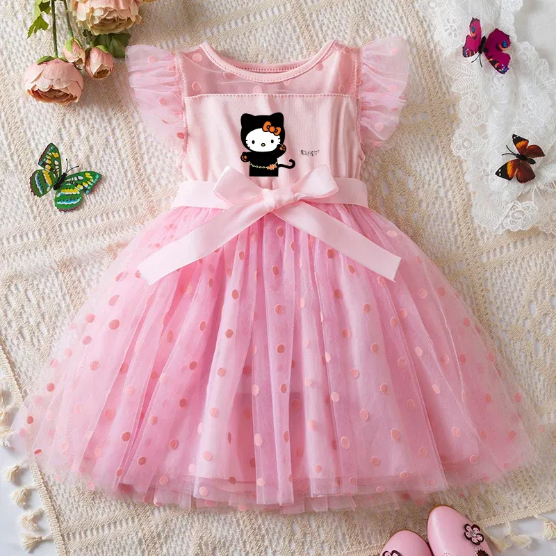 Color: MULTI, Size: S - Hello Kitty 2-6Y Baby Girl Dress Princess Mesh Skirt Summer Sleeveless Wedding Party Dresses for Girls Summer