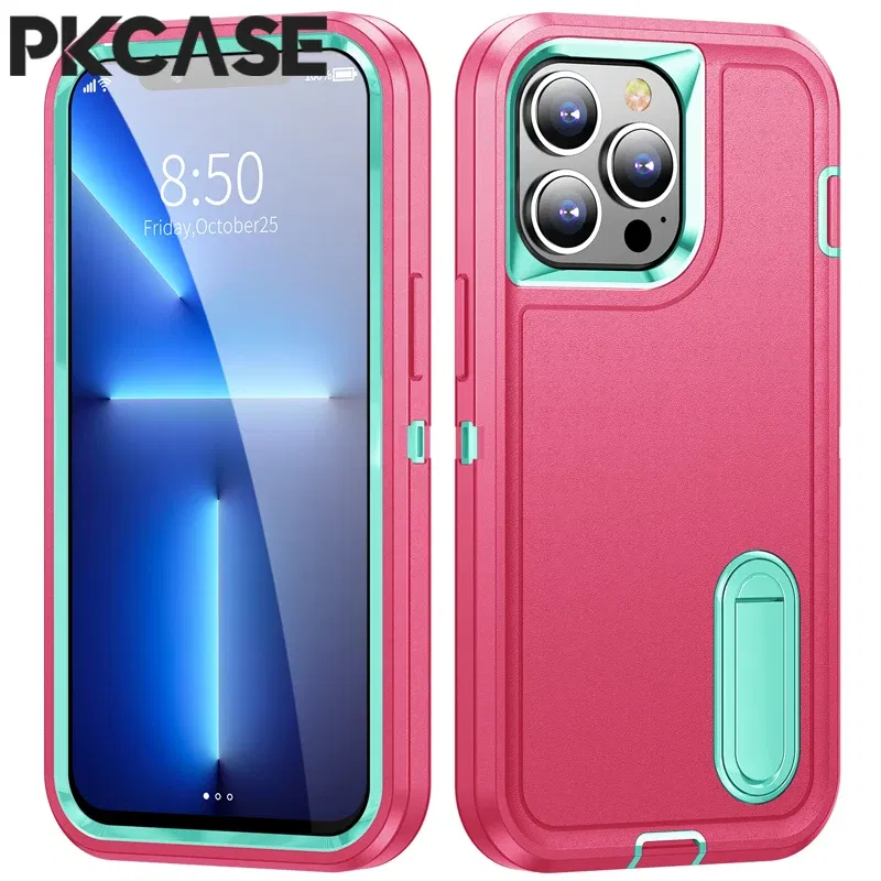 Color: Brown, Material: Genuine leather - PKCASE Shockproof Case For iPhone 13 Mini 12 11 Pro Max 6 7 8 Plus Bracket Protective Cover For iPhone X XS XR SE 2020 2022