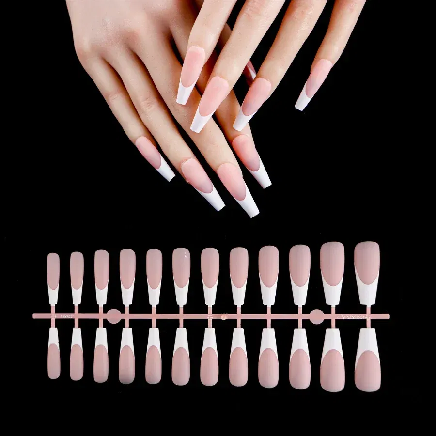 Color: black - 24PCS Square Head Matte False Nails Ballet Detachable Full Cover Artificial Fingernails Frosted Press Glue on Fake Nail Tips
