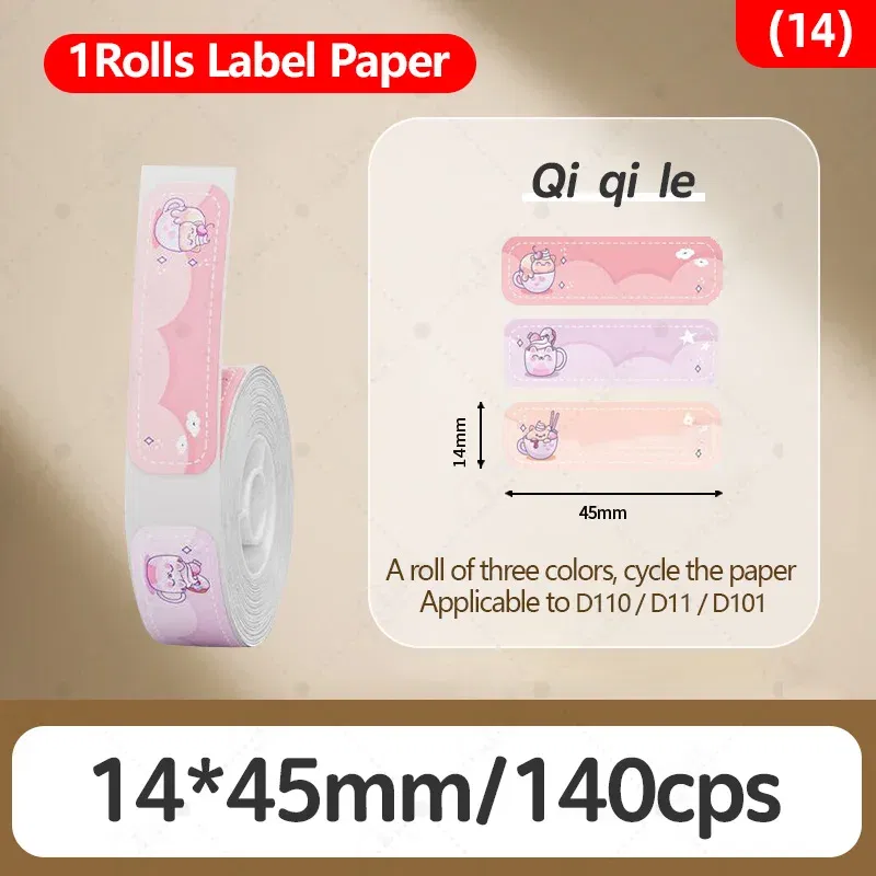 Color: pink - Niimbot D11/D101/D110 cute cartoon color thermal label sticker self-adhesive waterproof sticker mini portable printer
