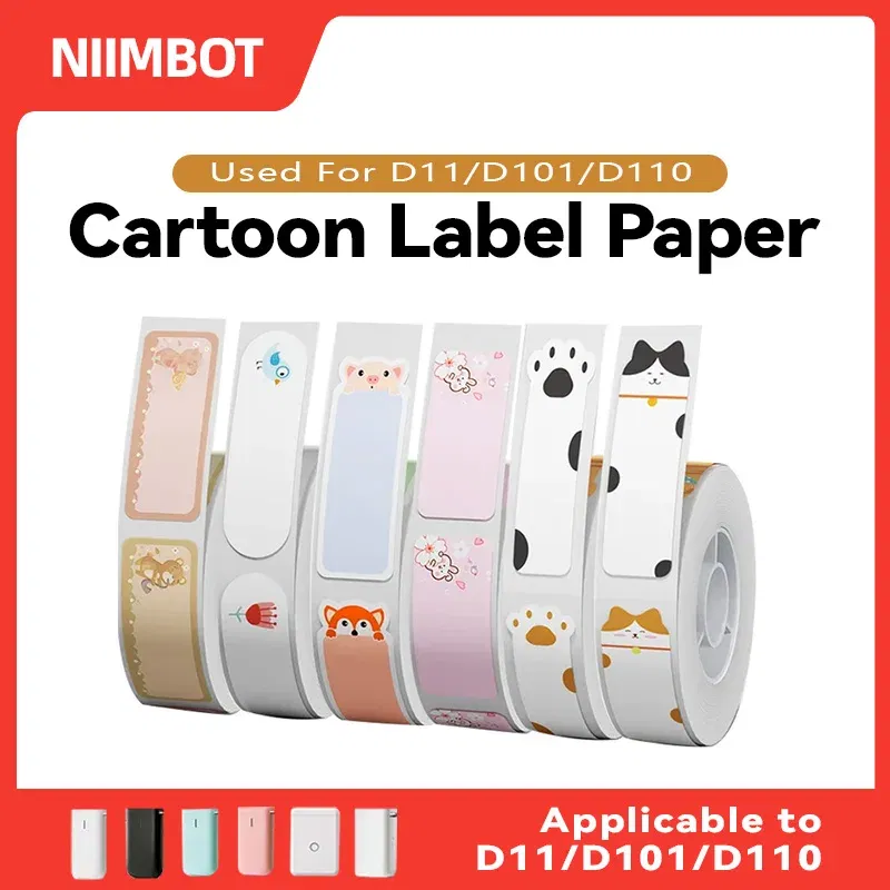 Color: pink - Niimbot D11/D101/D110 cute cartoon color thermal label sticker self-adhesive waterproof sticker mini portable printer