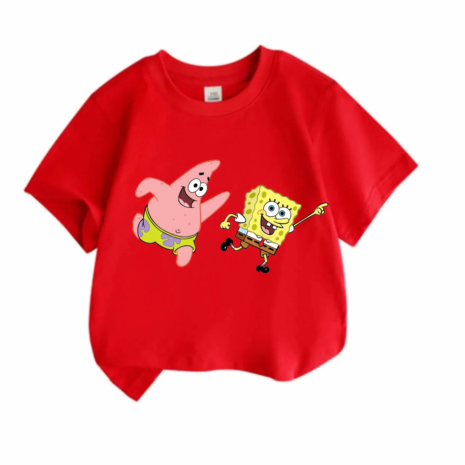 Color: GRAY, Kid Size: 7T - Mr. Krabs Squidward  Sandy Spongebob T-shirt 100%Cotton  Children Round Neck Short-sleeved Boys Girls  Fashion Kids Clothes