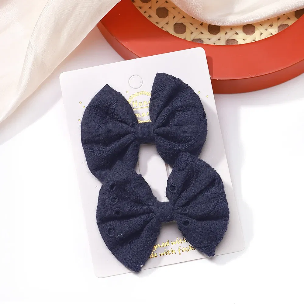 Color: Bright Yellow - 2Pcs/Set Solid Color Kids Bows Hair Clips for Baby Girls Handmade Plaid Bowknot Hairpin Barrettes Photograph Hair Accessories