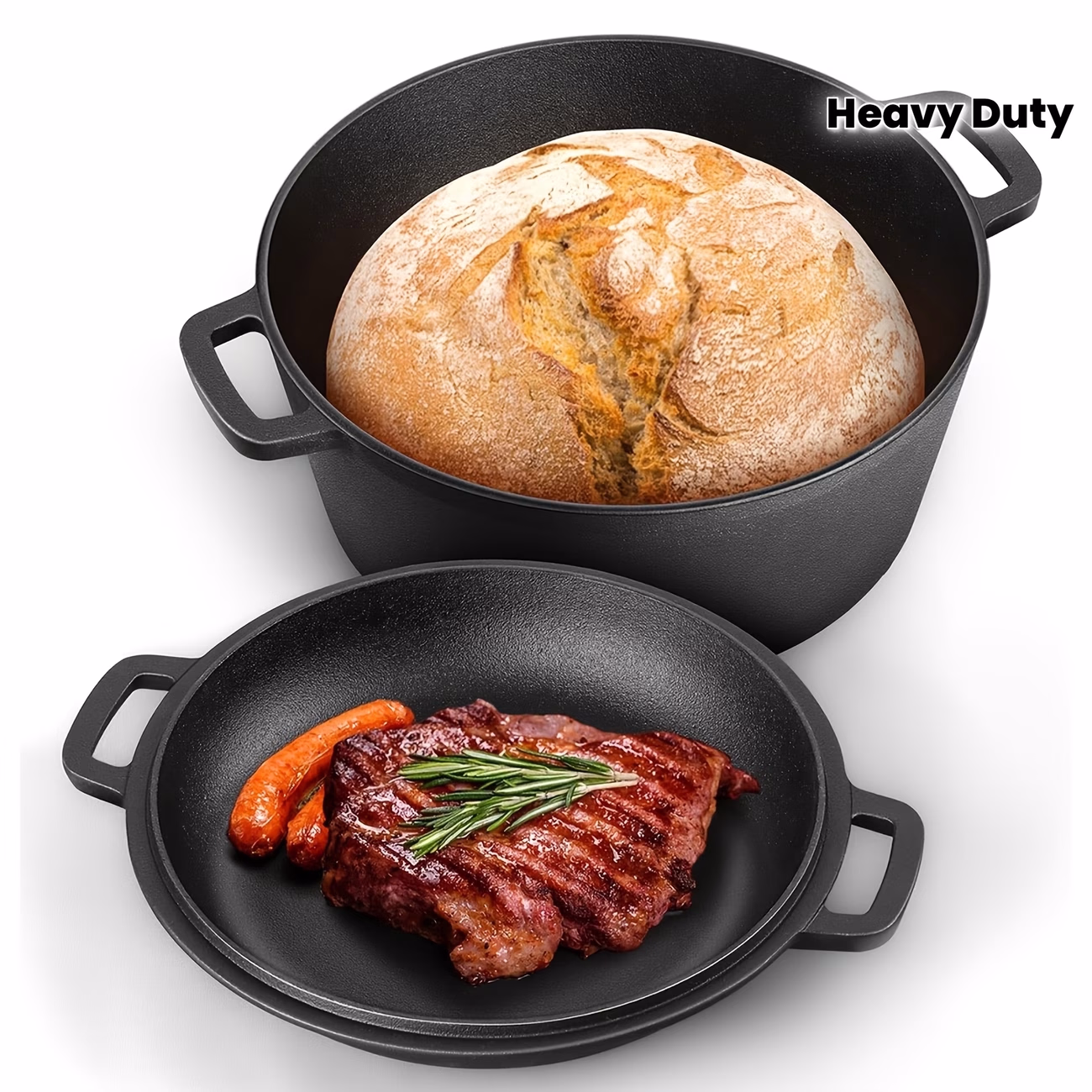 2-in-1 Heavy-Duty Cast Iron Dutch Oven & Dutch Pot Set With Lid – Durable Cookware for Soups, Stews, and Roasting