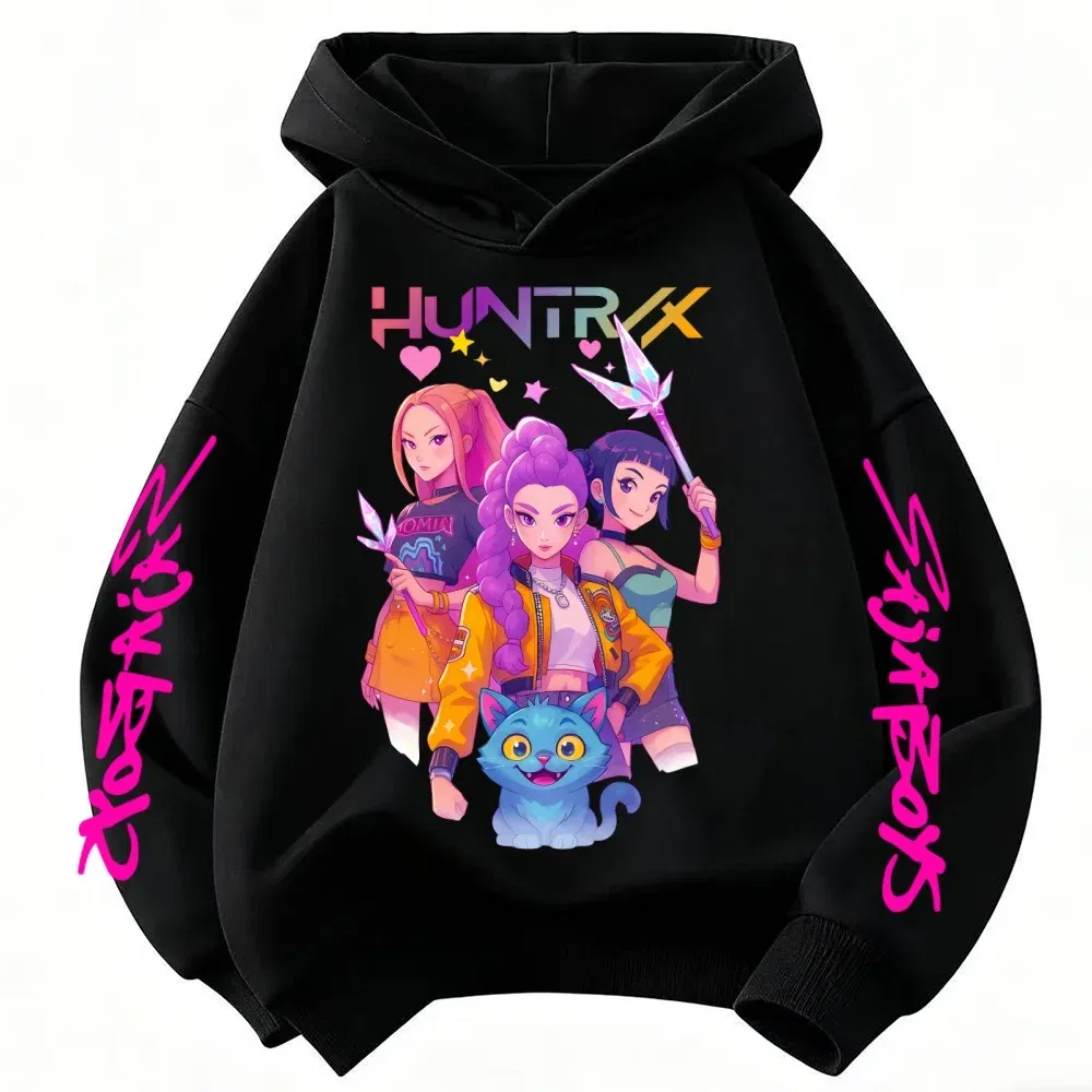 Color: Red, Kid Size: 4 - Movie KPop Demon Hunters Rumi Mira Zoey Graphic Hoodie Men's Women Korean Fashion Trend Streetwear Unisex Casual Fleece Pullover