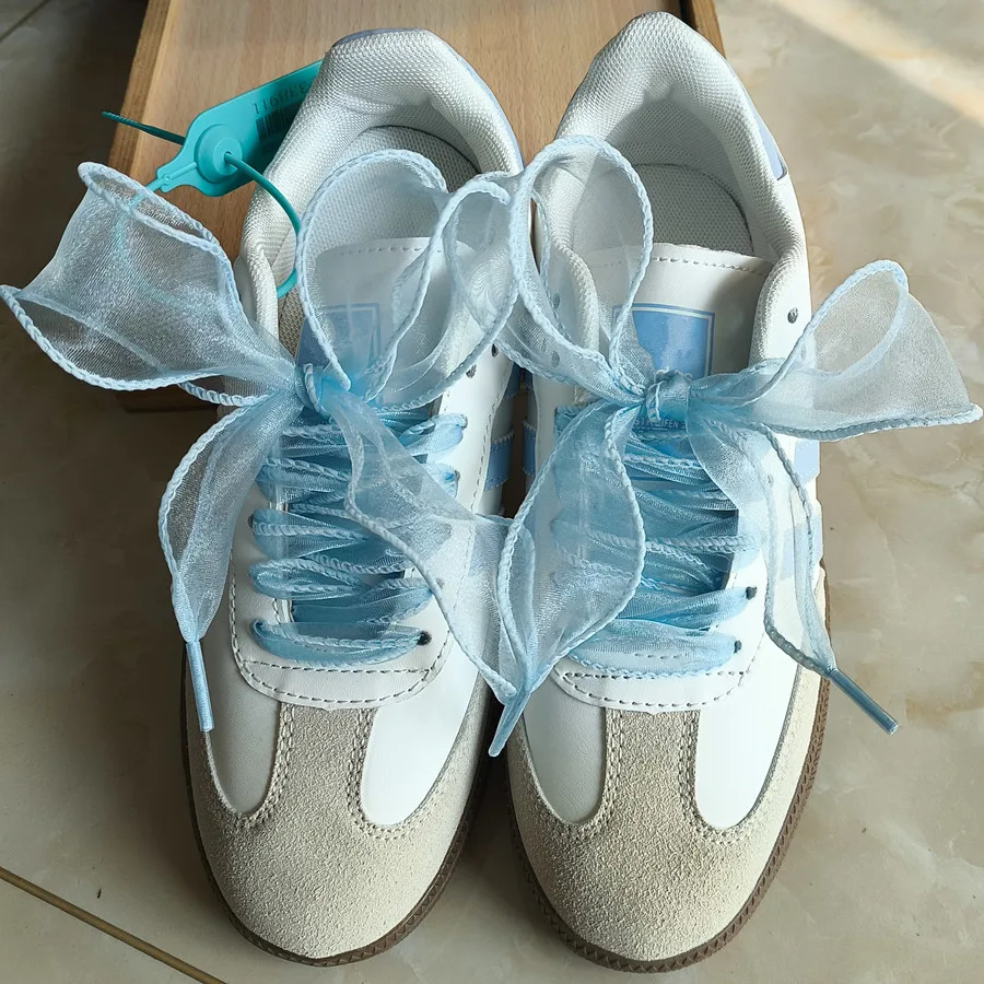 Color: Pink, Length: 100cm - 4cm Wide Festoon Fishtail Organza Shoelaces Wave Chiffen Fall Winer Bow Laces Beauty White Casual Sneaker DE Training Shoes Lace