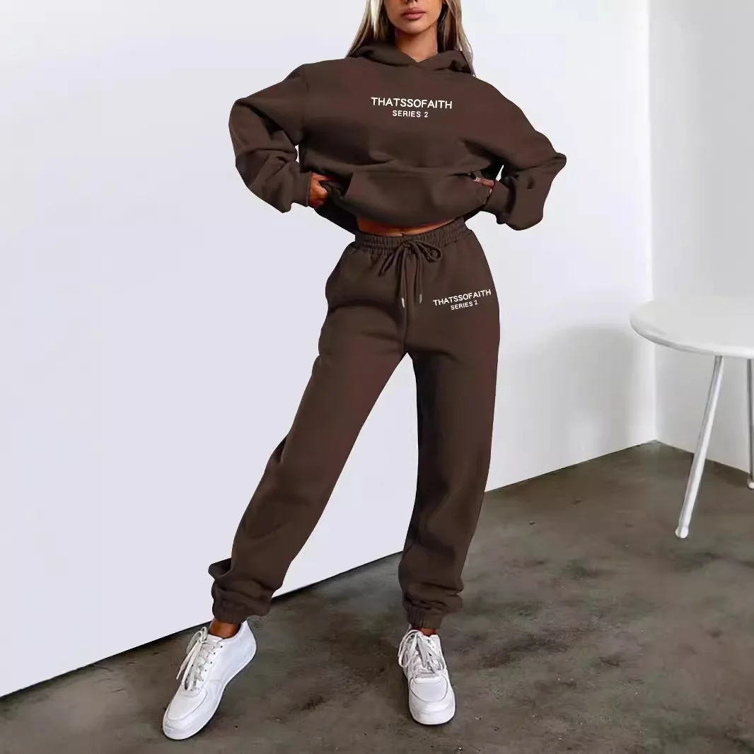 Color: Brown, Size: XXL, Ships From: CHINA - 2025 Autumn Winter Women's Sets 2pcs Hoodies Pants Suit Sports Outfits  Letter Print Aesthetic Clothes Ladies Tracksuit