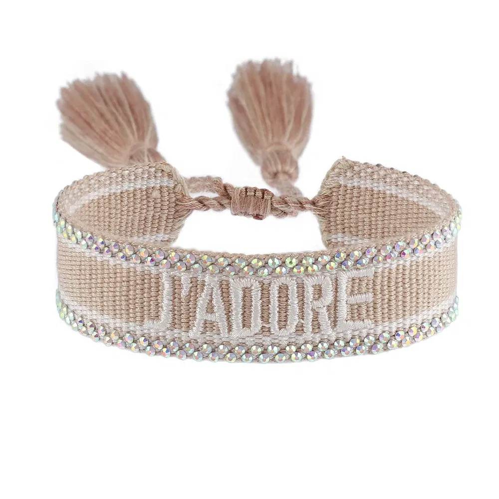 Metal Color: Rhodium Plated - Bling Crystal Woven Friendship Bracelets Adjustable Rope Stackable Bangle For Women