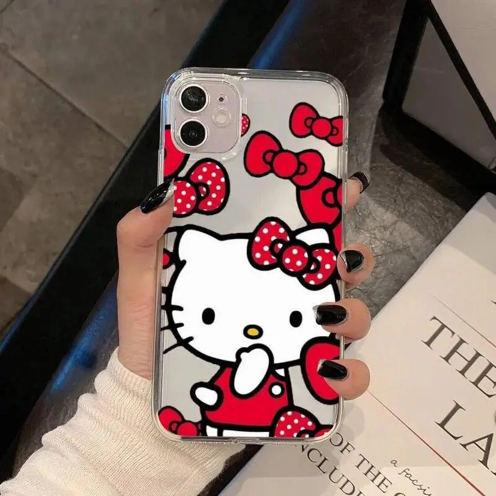 Color: black, Material: aluminum - Miniso Sanrio Collaboration Hello Kitty Phone Case For iPhone 15 14 13 11 12 16 Pro Max Plus X XR XS Girl Silicone Phone Case