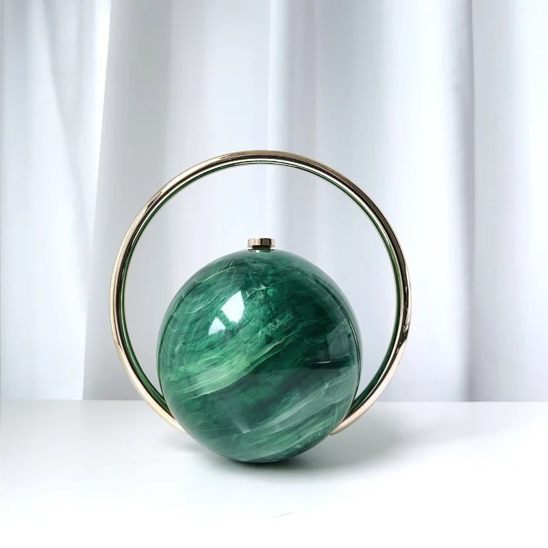 Color: army green - 2025 New Marble Pattern Spherical Banquet Bag for Women Trendy Electroplated Handle PVC Handbags Lady Mini Purse Evening Clutch