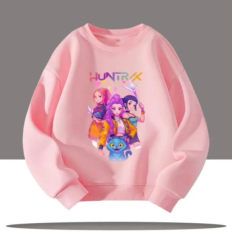Color: PURPLE, Kid Size: 10 - K-pop Demon Hunters Cartoon Print 3-12 Year Old New Style Kids Round-neck Sport Shirt Cute Girl Casual Top Children's Clothing