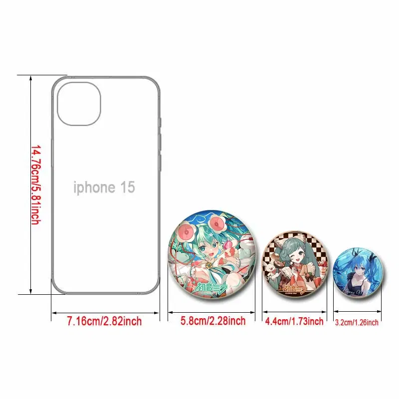 Color: Clear, Size: S - 58/44/32mm Miku Anime Round Pins Cartoon Badges Cosplay Handmade Tinplate Brooch on Backpack Clothes Chest Ornament Gifts