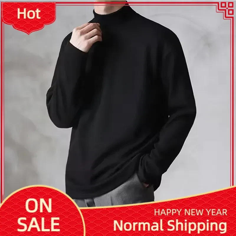 Color: black, Size: L - Yasuk Spring Autumn Winter Solid Casual Plush Turtleneck Men's Loose Bottom Double Faced Velvet Sweater Simple Warm BigSize