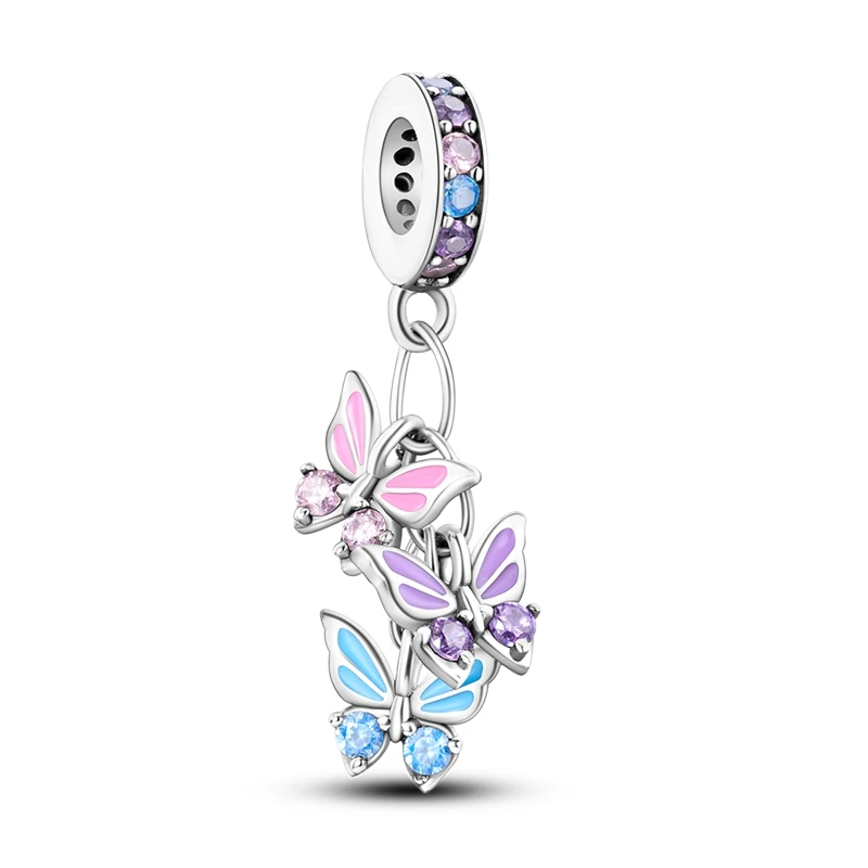 Color: Beige - Pink Series Charms 925 Silver Perfume Butterfly Charm Beads Pendent Dangle Fit Original Pandora Charm Bracelet DIY Women Jewelr