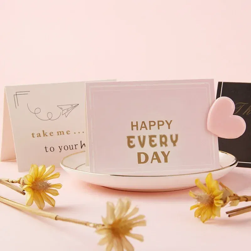 Color: Black - Holiday greeting card Valentine's Day Qixi flower baking birthday thank you message greeting card Invitations Party Supplies