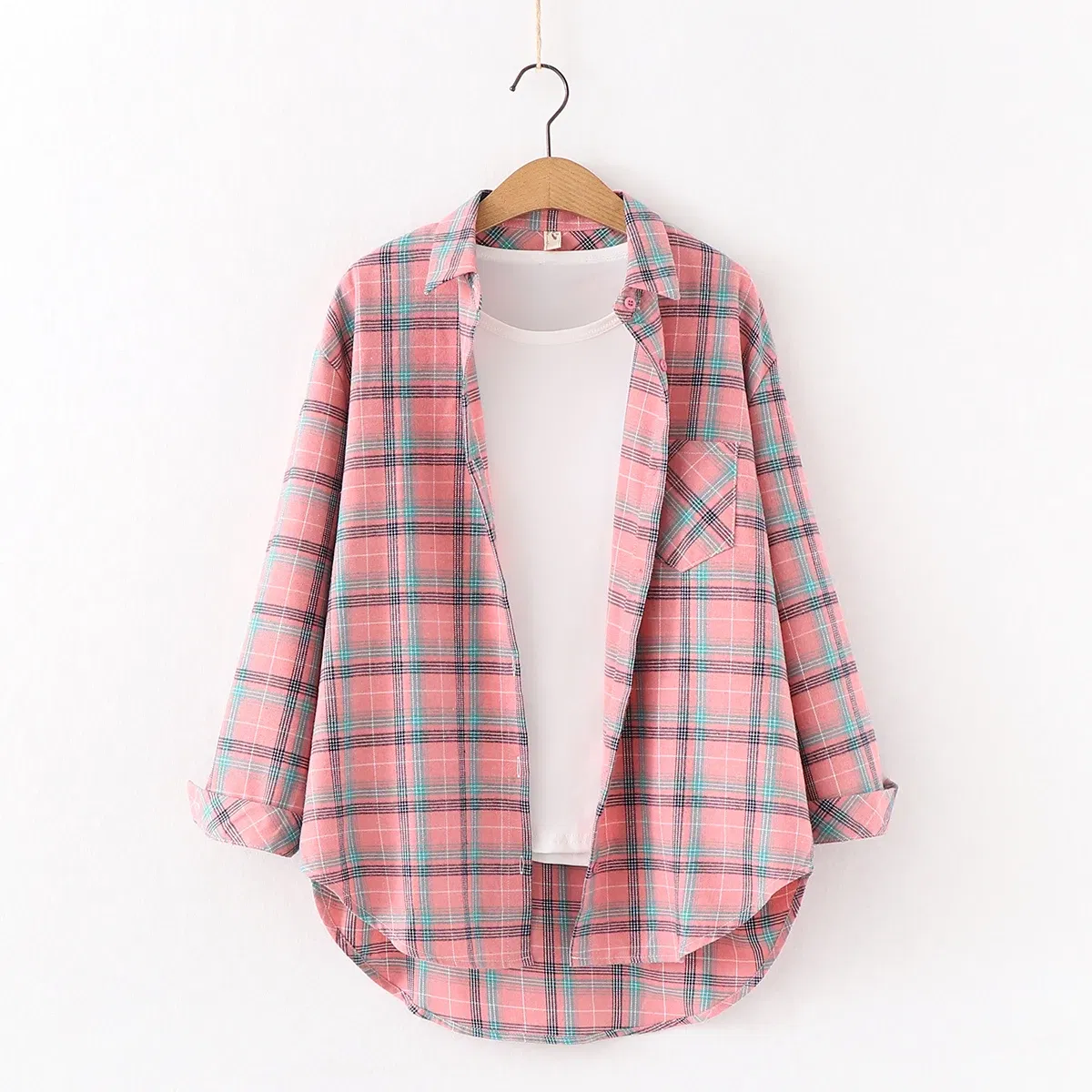 Color: army green, Size: L - Fresh Flannel Plaid Shirt Women 2025 New Female Blouses and Tops Cotton Loose Long Sleeve Casual Shirts Fine Women's Clothes