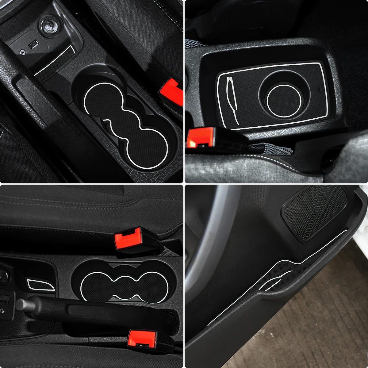 Color: Red - Car Door Groove Mats For Ford Fiesta 2009-2011 2012 2013 2014 2015 Car Cup Holder Cushion Auto Gate Slot Coasters Dust-proof Pad
