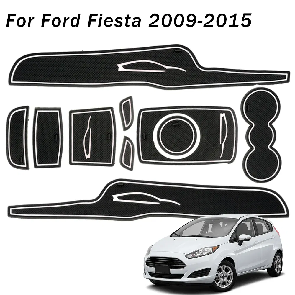 Color: Red - Car Door Groove Mats For Ford Fiesta 2009-2011 2012 2013 2014 2015 Car Cup Holder Cushion Auto Gate Slot Coasters Dust-proof Pad