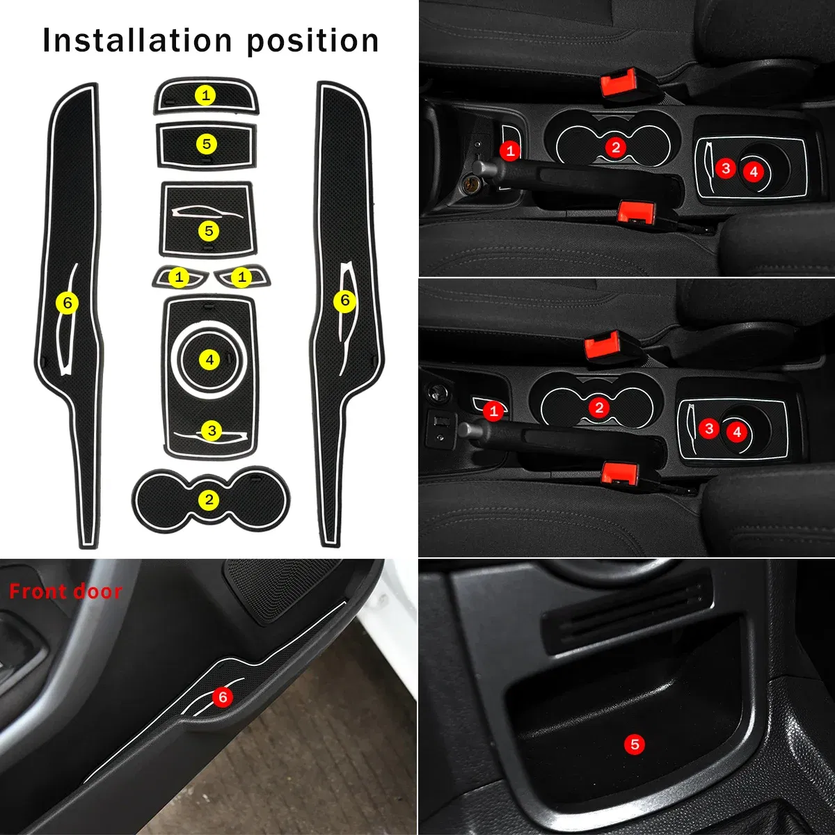 Color: Red - Car Door Groove Mats For Ford Fiesta 2009-2011 2012 2013 2014 2015 Car Cup Holder Cushion Auto Gate Slot Coasters Dust-proof Pad