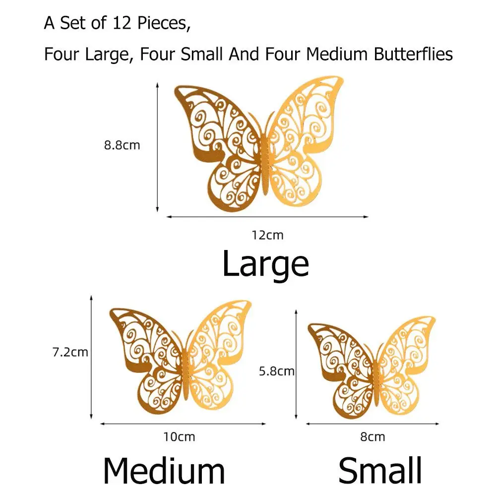 Color: Burgundy - 12 Pieces 3D Hollow Butterfly Wall Sticker Bedroom Living Room Home Decoration Paper Butterfly