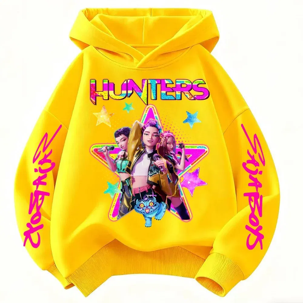 Color: Red, Kid Size: 2T - KPop Demon Hunters Huntrix Girls Sweatshirts Spring Fall Boys Children Hoodies Long Sleeves T-shirt Jacket Toddler Kids Clothes