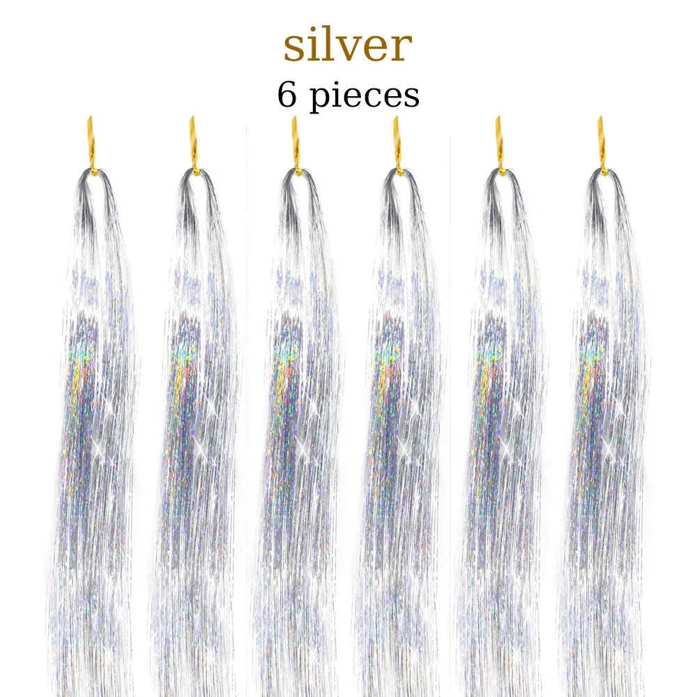 Color: Not Dyed, Stretched Length: 24inches - 48 Inch Hair Tinsel Kit With Tool 1200 strands Tinsel Hair Extensions 12 Colors Fairy Hair Tinsel, Sparkling Shiny Hair Tinsel