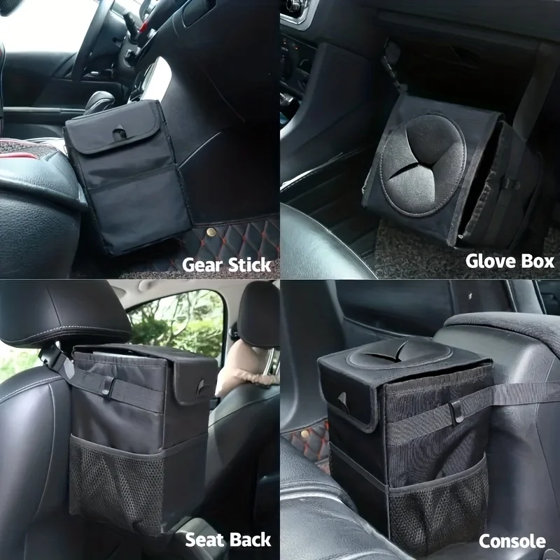 Car Trash Can With Lid And Storage Pockets,100% Leak-Proof Car Organizer, Waterproof Garbage Can, Multipurpose Trash Bin For Car