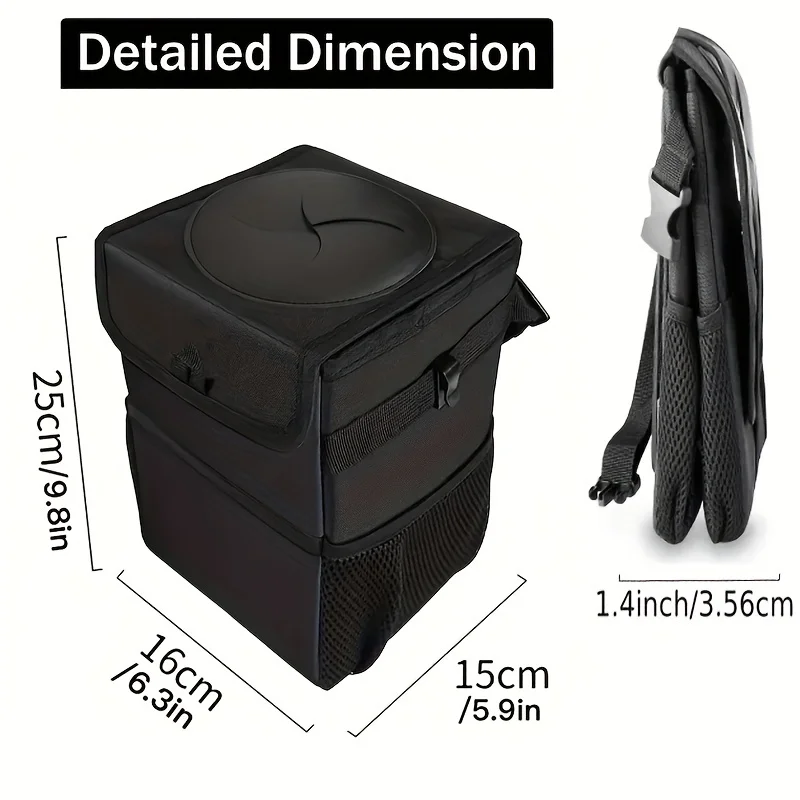 Car Trash Can With Lid And Storage Pockets,100% Leak-Proof Car Organizer, Waterproof Garbage Can, Multipurpose Trash Bin For Car