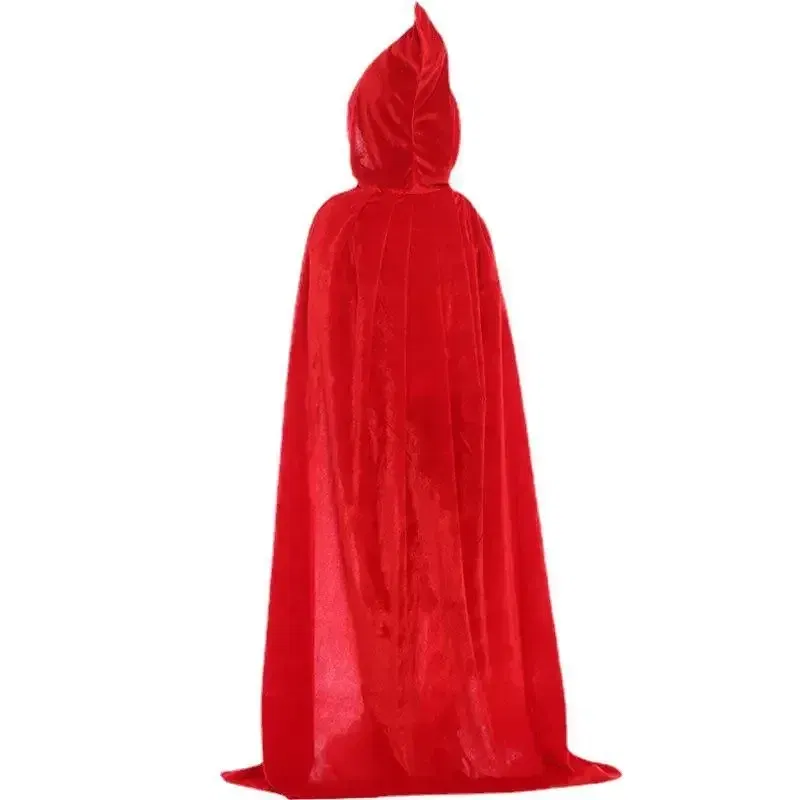 Color: RED, Size: L - Velvet Cloak Cape Hooded Medieval Costume Witch Wicca Vampire Man Woman Unisex Solid Color