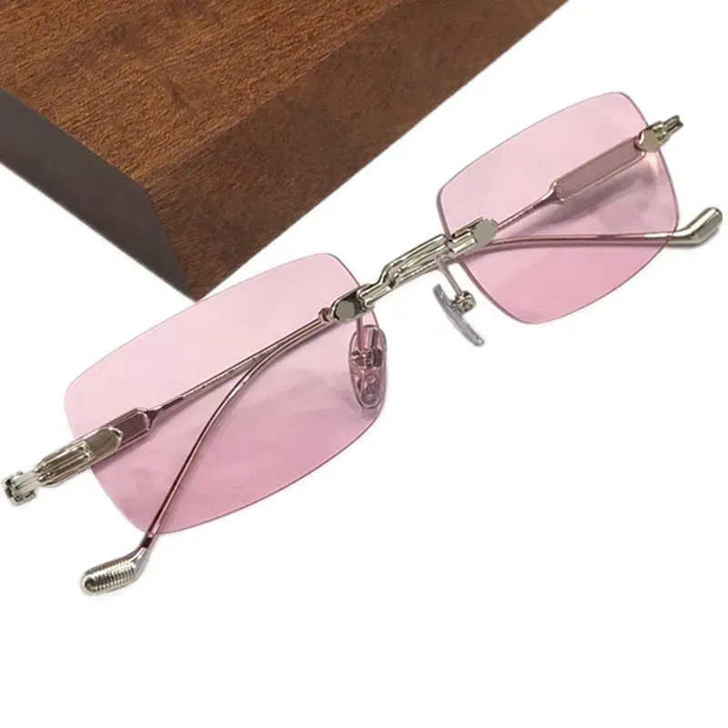Vintage Round Square Rimless Sunglasses UV400 Polaring Unisex NoCase 54-21-140Light Titanium Colo-Fading Gogg