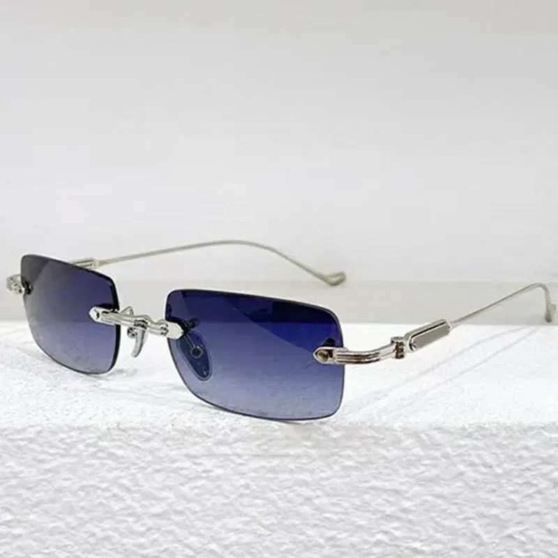 Vintage Round Square Rimless Sunglasses UV400 Polaring Unisex NoCase 54-21-140Light Titanium Colo-Fading Gogg