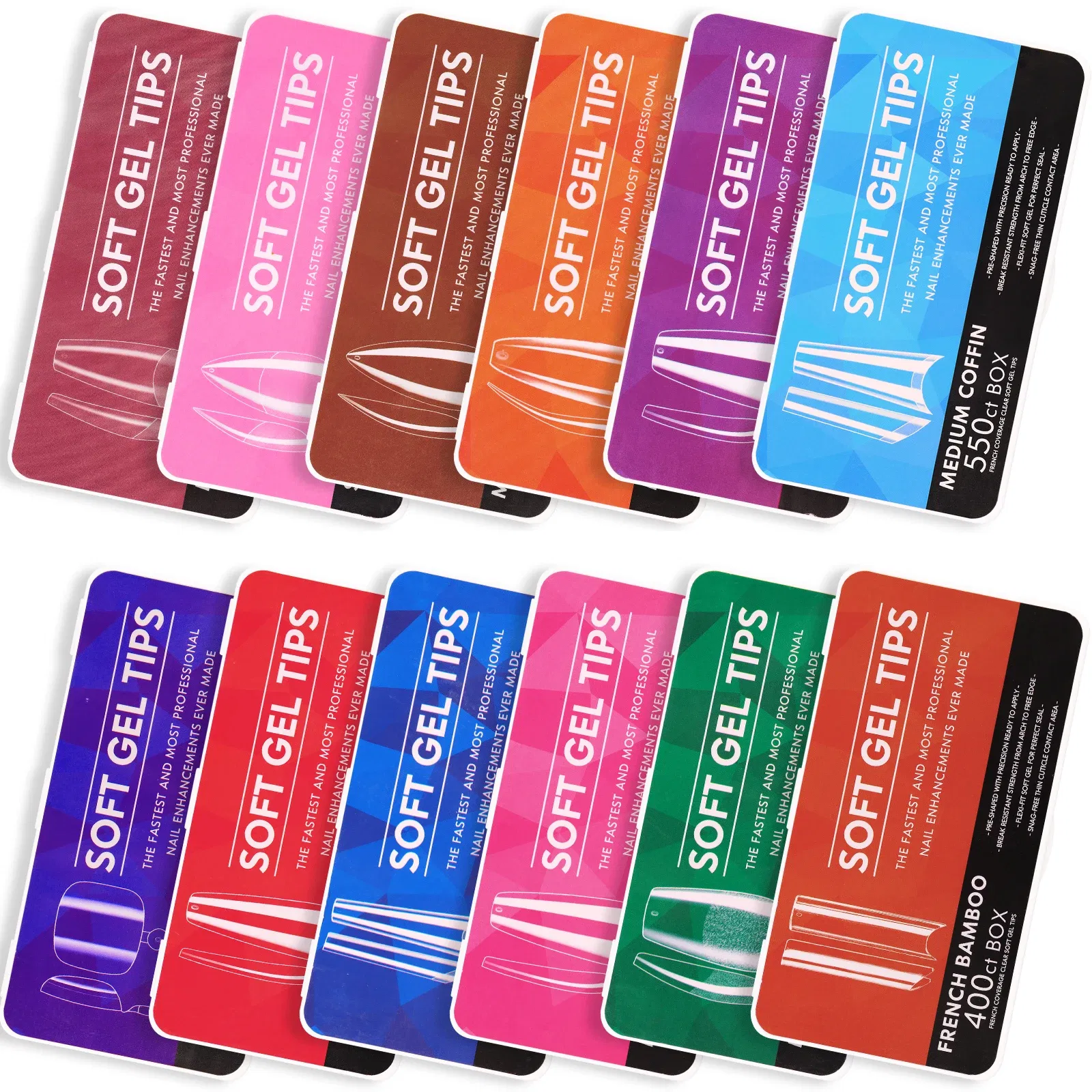 Color: WHITE - 1 Box Clear Acrylic Long Fake Nails Capsules Almond French Coffin Full Half Cover False Nails Artificial Nail Soft Gel Tips