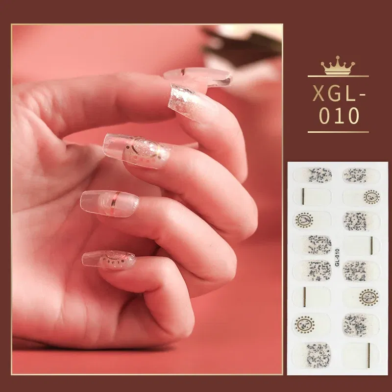 Color: SKY BLUE - 1 Sheet Glitter Nail Stickers Nail Art Polish Stickers Nail Tips Nail File Adhesive Wraps Manicure Decal Strips Drop Shipping