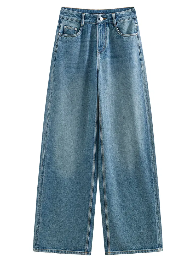 Color: Blue, Size: M - FSLE 【Premium Series?‘Simple and Loose Washed High Waisted Jeans for Women Spring 2025 New Style Jeans 25FS11316